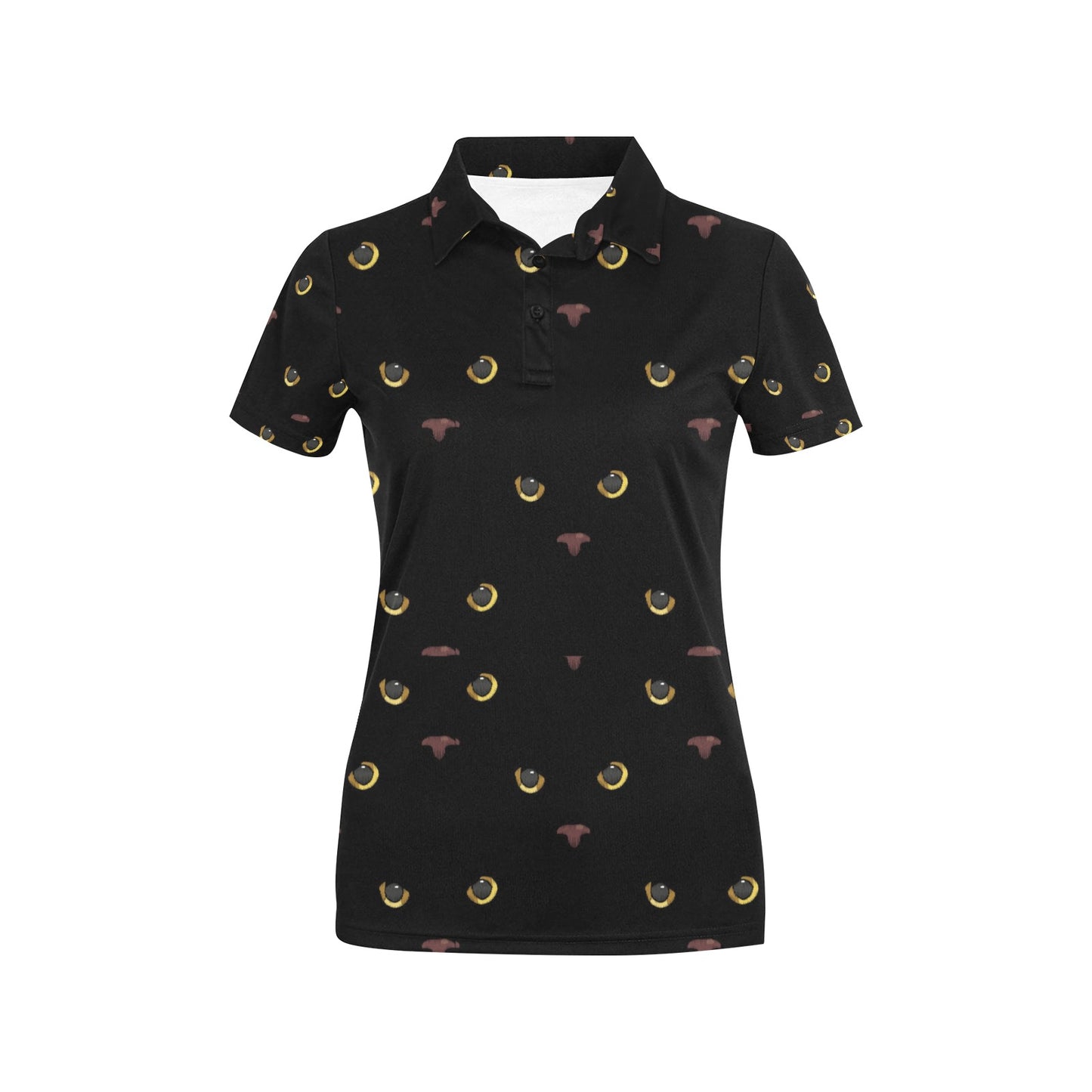 Black Cat Face Print Pattern Women's Polo Shirt