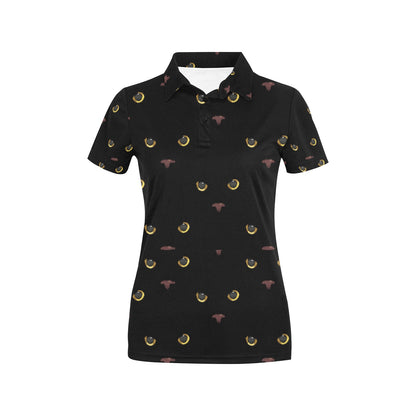 Black Cat Face Print Pattern Women's Polo Shirt
