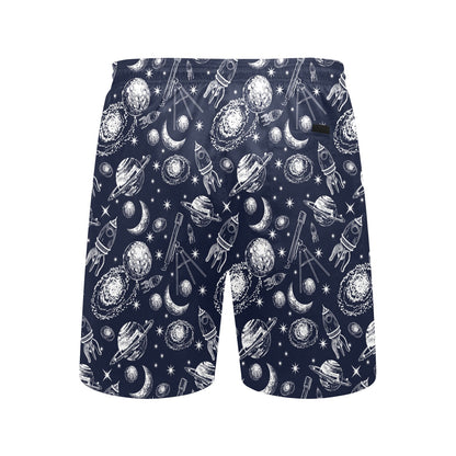 Space Rocket Print Design LKS301 Men's Swim Trunks Beach Shorts