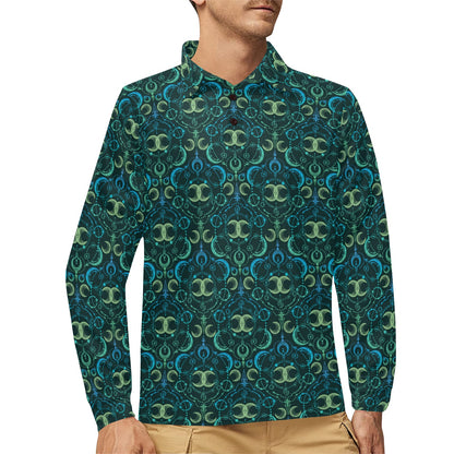 Celestial Pattern Print Design 07 Long Sleeve Polo Shirt For Men's