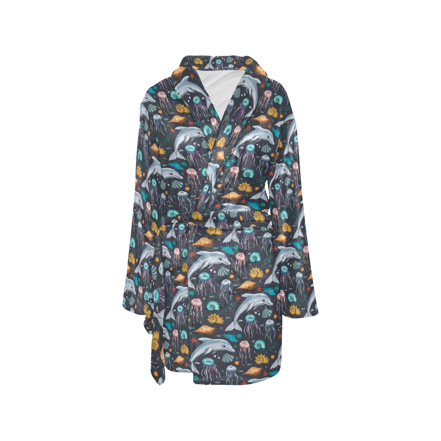 Underwater Dolphin Print Design LKS304 Women's Fleece Robe