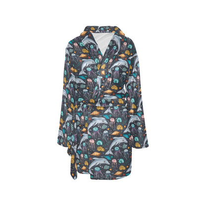 Underwater Dolphin Print Design LKS304 Women's Fleece Robe