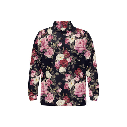 Rose Pattern Long Sleeve Polo Shirt For Men's