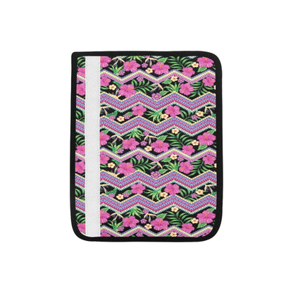 Hibiscus Pink Zigzag Line Pattern Design LKS307 Car Seat Belt Cover
