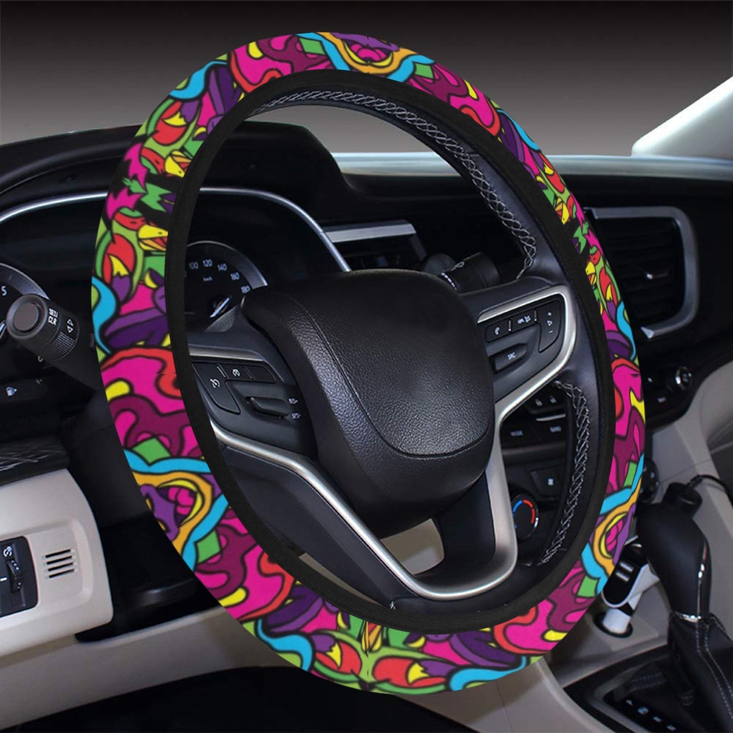 Trippy Print Design LKS303 Steering Wheel Cover with Elastic Edge
