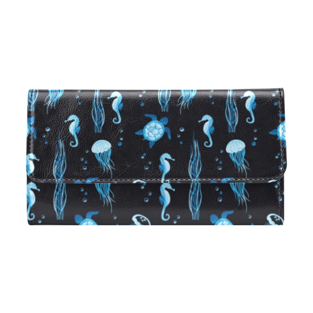 Sea Turtle Jelly Fish Sea Horse Print Design LKS3014 Women's Trifold Wallet