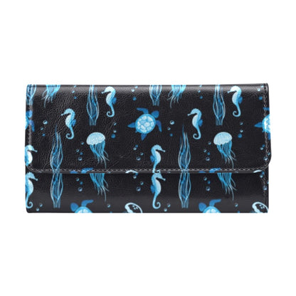 Sea Turtle Jelly Fish Sea Horse Print Design LKS3014 Women's Trifold Wallet