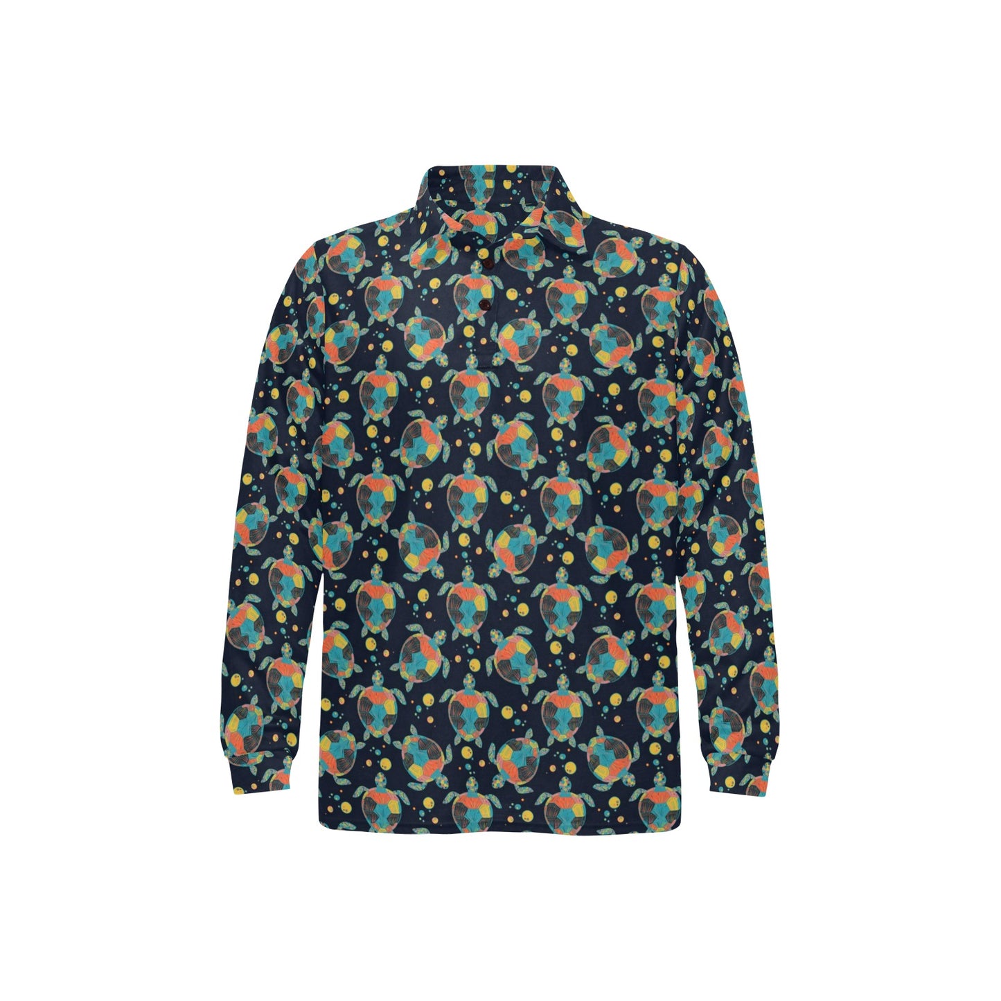 Sea Turtle Colorful with bubble Print Long Sleeve Polo Shirt For Men's