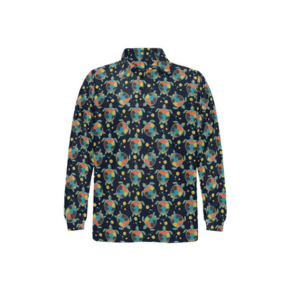 Sea Turtle Colorful with bubble Print Long Sleeve Polo Shirt For Men's