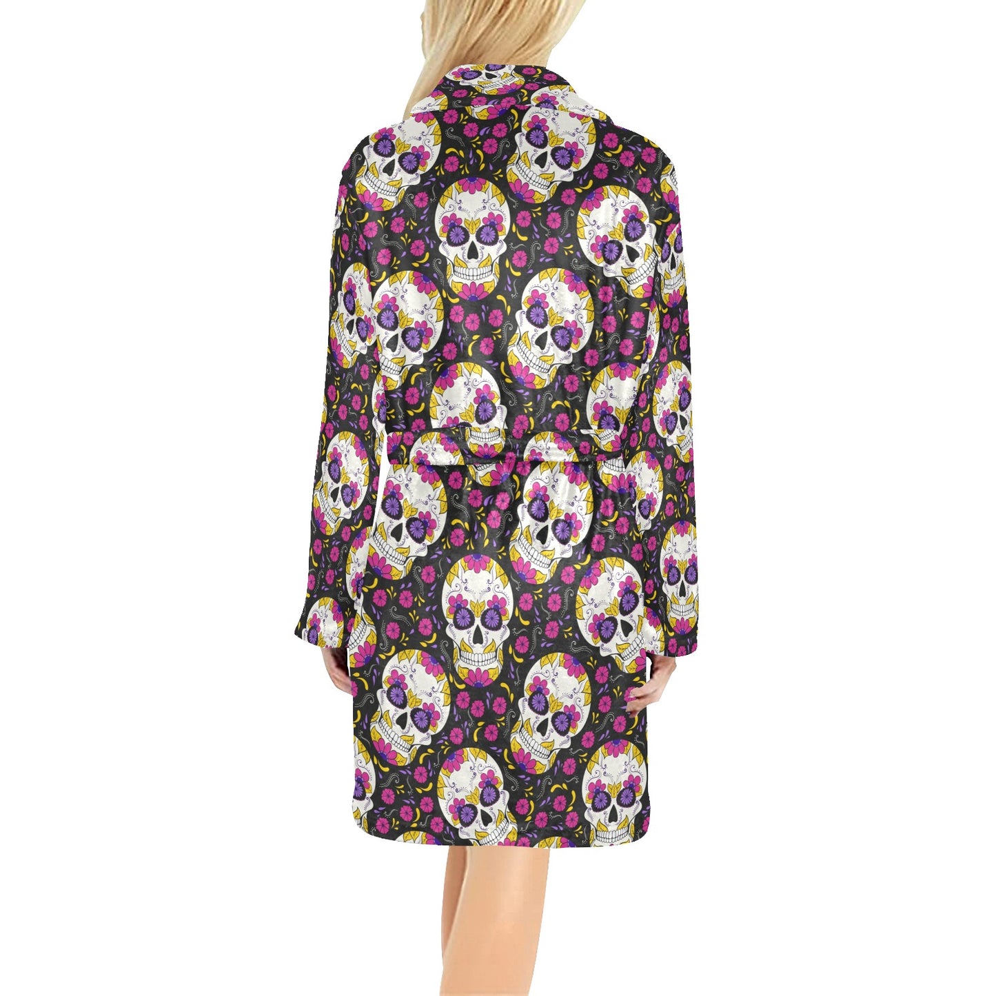 sugar skull Floral Pattern Women's Fleece Robe