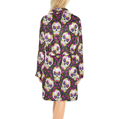 sugar skull Floral Pattern Women's Fleece Robe