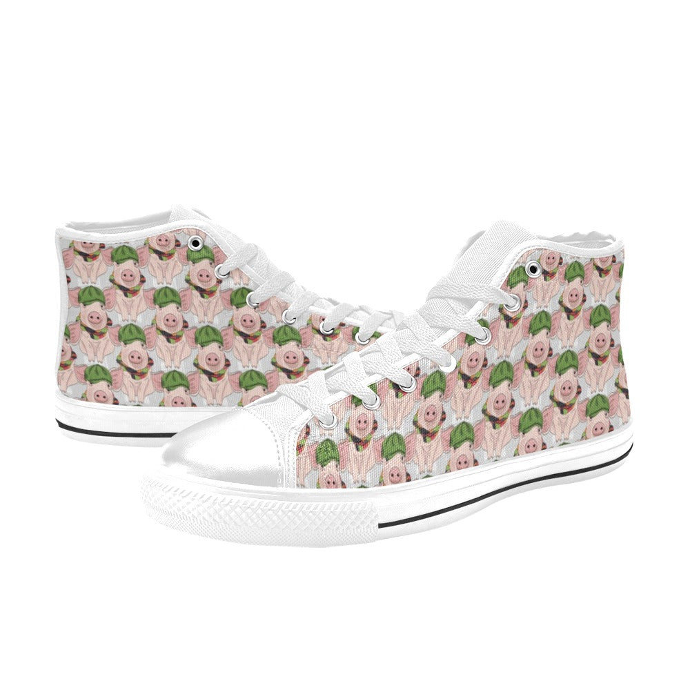 Pig Print Design LKS403 Men's High Top Canvas Shoes