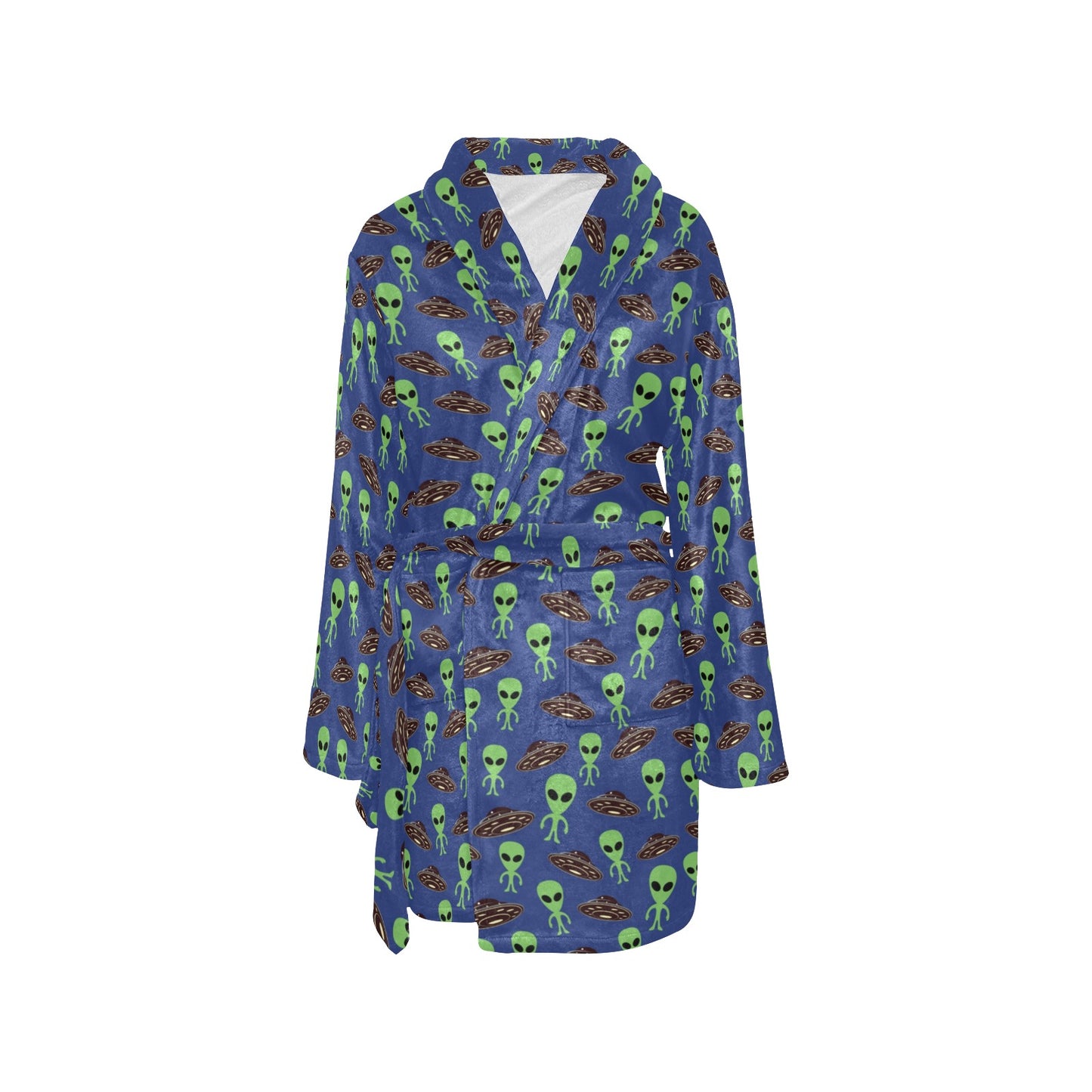 Alien Green UFO Pattern Women's Fleece Robe