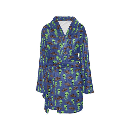 Alien Green UFO Pattern Women's Fleece Robe