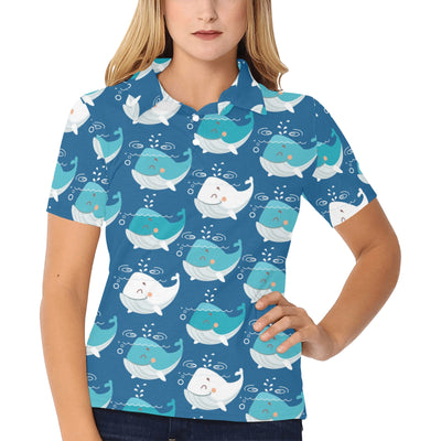 Blue Whale Pattern Print Design 01 Women's Polo Shirt