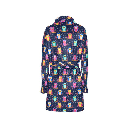 Owl Cute Themed Design Print Women's Fleece Robe