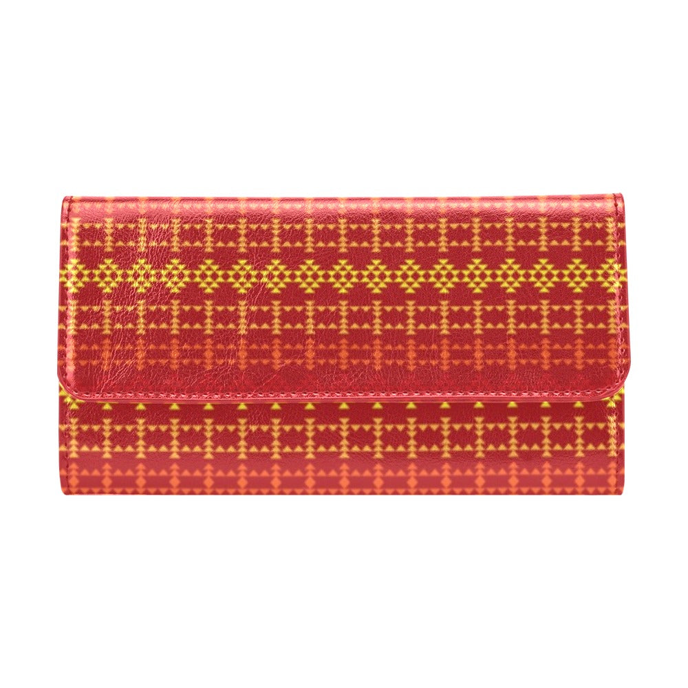 Southwest Red Gold Design Themed Print Women's Trifold Wallet