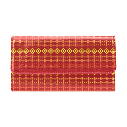 Southwest Red Gold Design Themed Print Women's Trifold Wallet