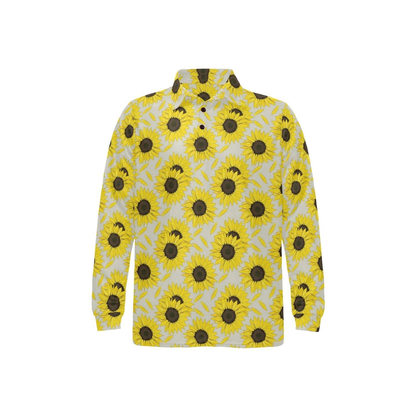 Sunflower Print Design LKS309 Long Sleeve Polo Shirt For Men's