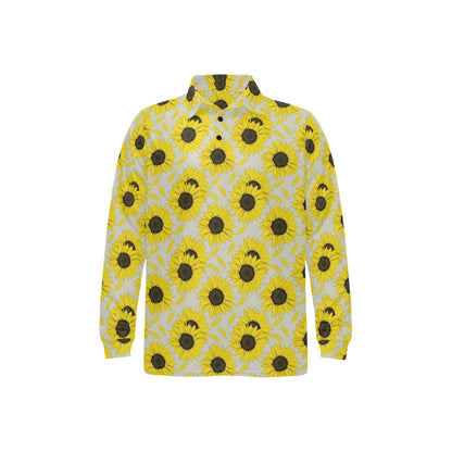 Sunflower Print Design LKS309 Long Sleeve Polo Shirt For Men's