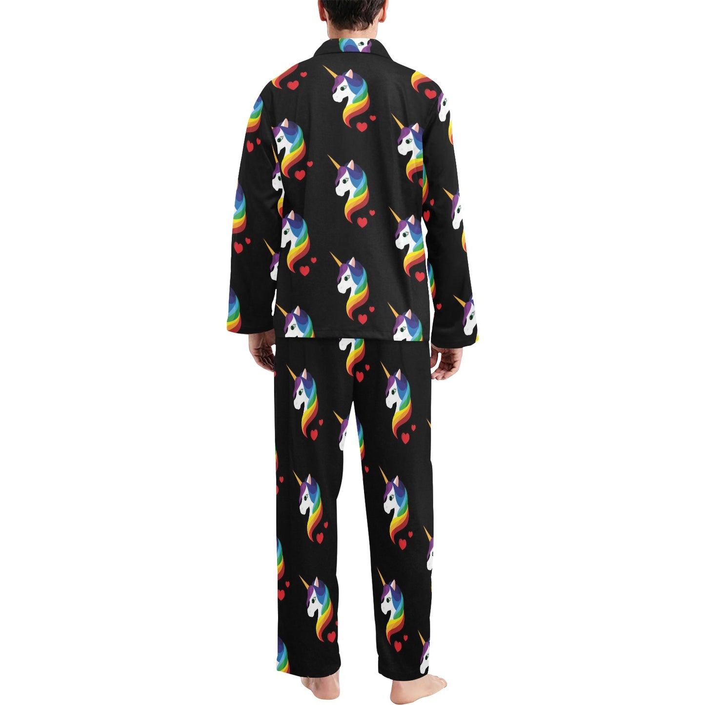 Rainbow Unicorn Pattern Print Design A03 Men's Long Pajama Set