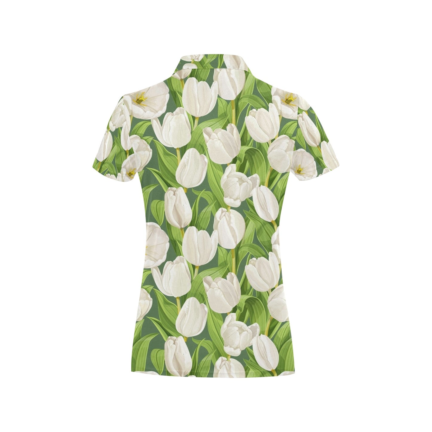 Tulip White Pattern Print Design TP05 Women's Polo Shirt