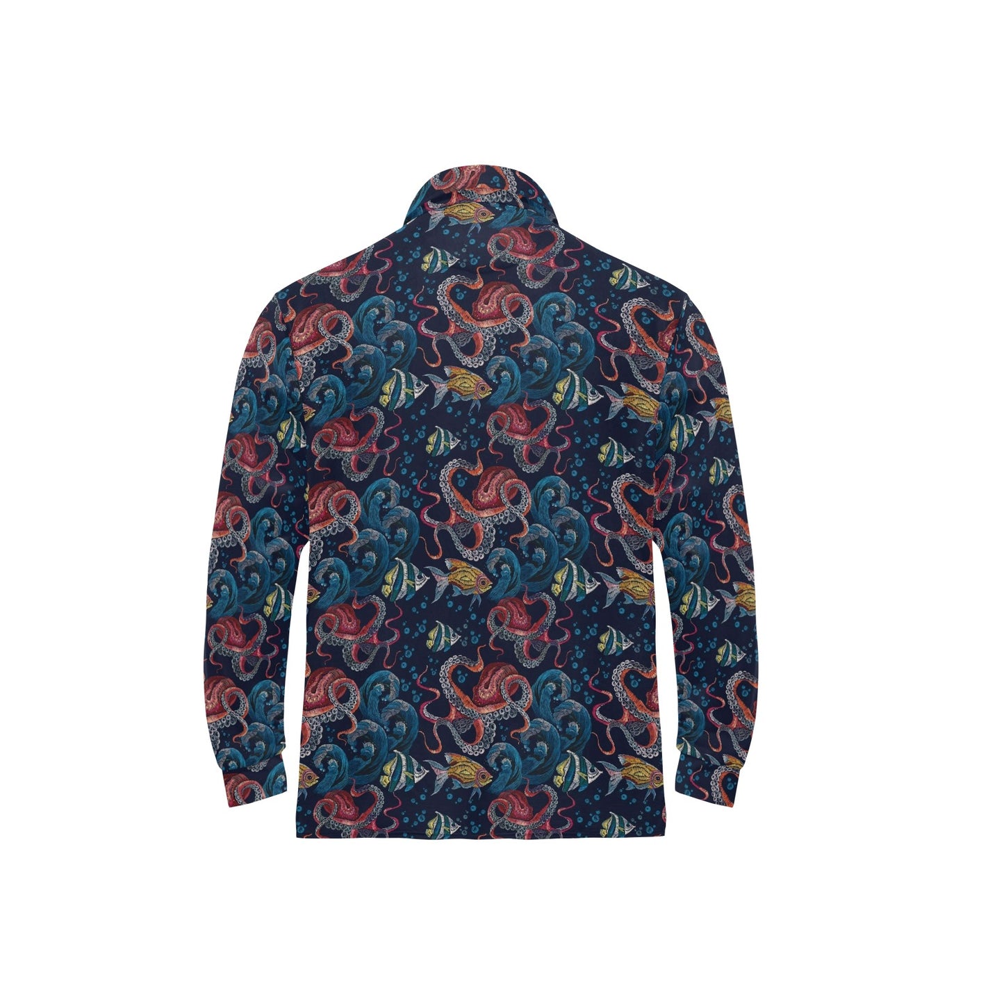 Underwater Giant Squid Print Design LKS302 Long Sleeve Polo Shirt For Men's