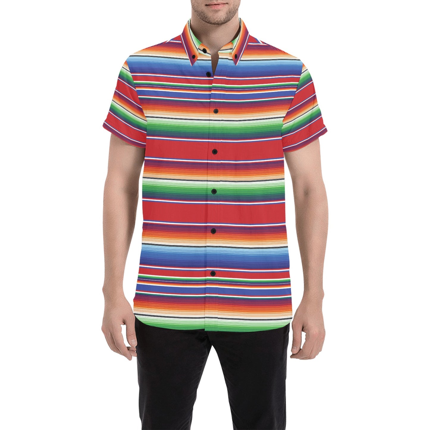 Serape Print Design LKS304 Men Short Sleeve Button Up Shirt