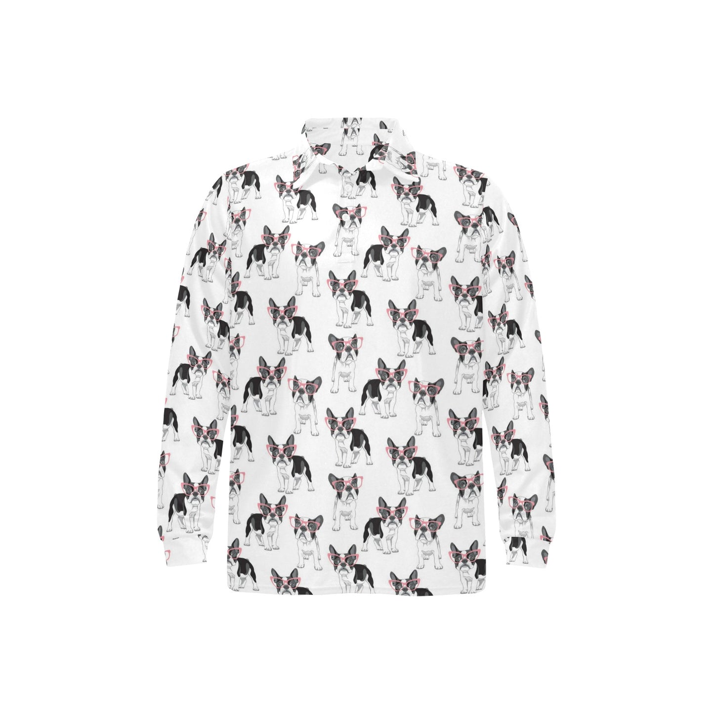 Boston Terrier Pattern Print Design 03 Long Sleeve Polo Shirt For Men's