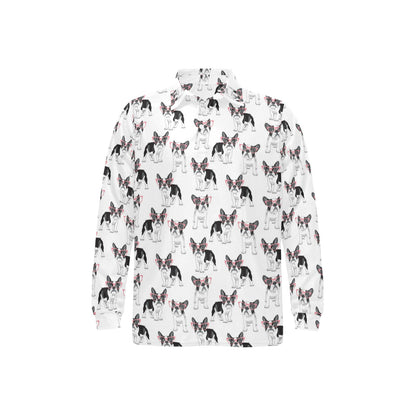 Boston Terrier Pattern Print Design 03 Long Sleeve Polo Shirt For Men's