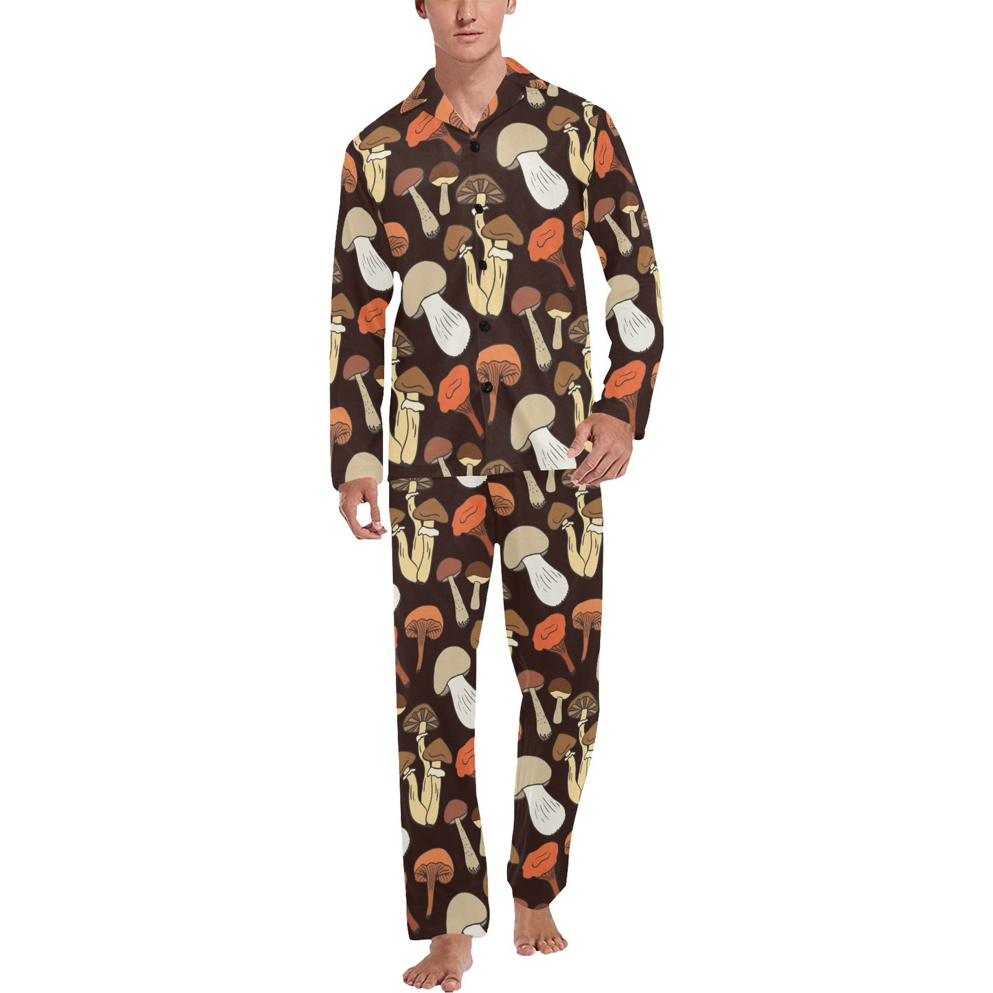 Mushroom Pattern Print Design A05 Men's Long Pajama Set