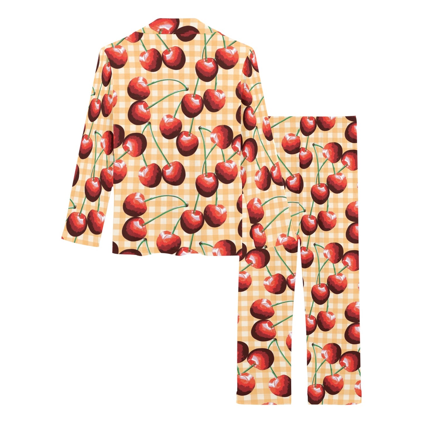 Cherry Orange Plaid Print Women's Long Pajama Set