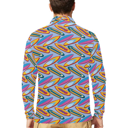 Surfboard Pattern Print Design LKS303 Long Sleeve Polo Shirt For Men's