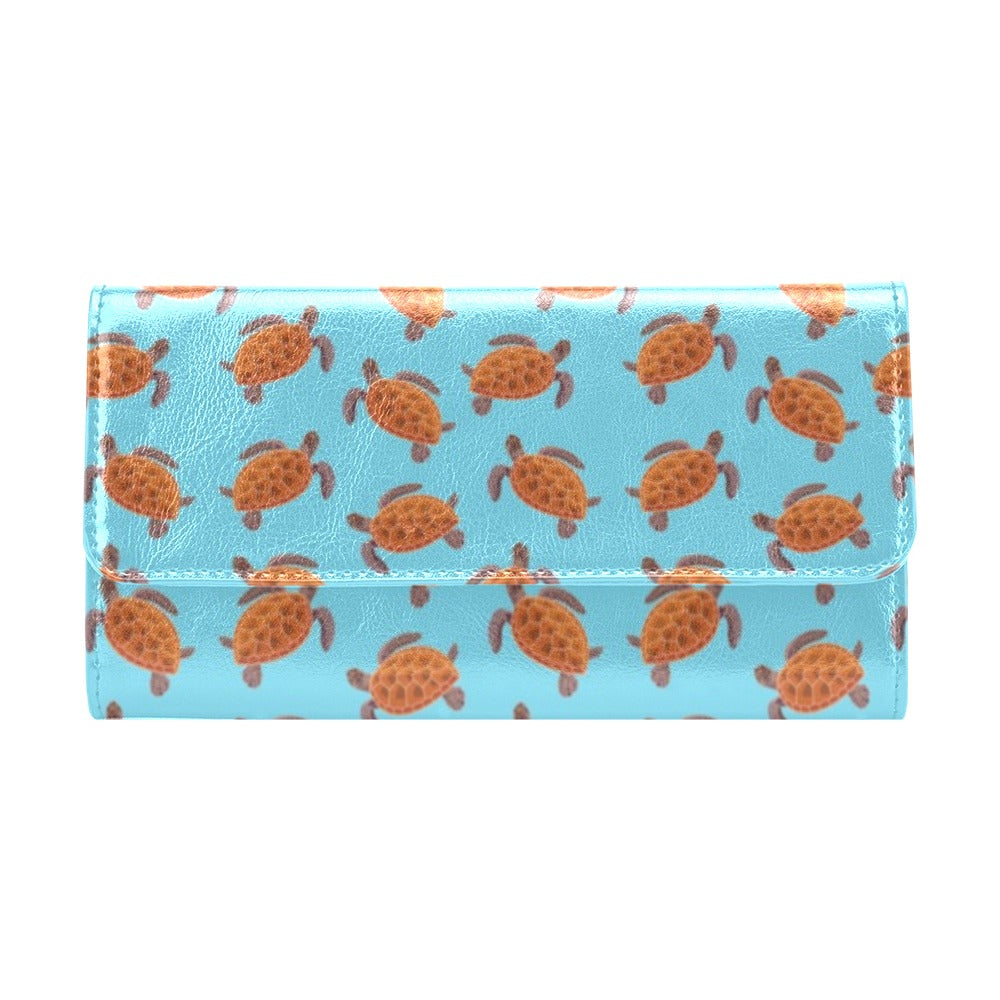Brow Sea Turtle Print Pattern Women's Trifold Wallet