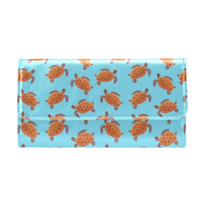 Brow Sea Turtle Print Pattern Women's Trifold Wallet