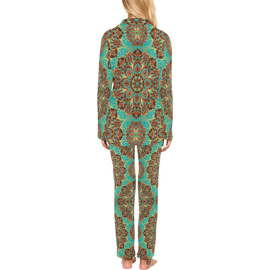Medallion Pattern Print Design 02 Women's Long Pajama Set