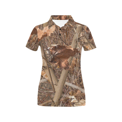 Camo Realistic Tree Forest Autumn Print Women's Polo Shirt