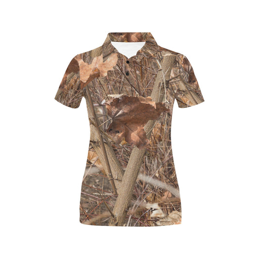 Camo Realistic Tree Forest Autumn Print Women's Polo Shirt