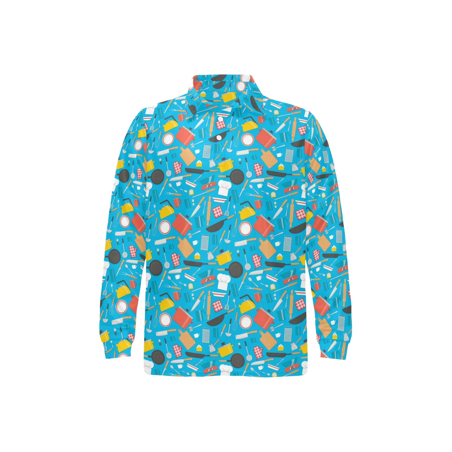 Cooking Kitchen Tools Pattern Print Design 03 Long Sleeve Polo Shirt For Men's