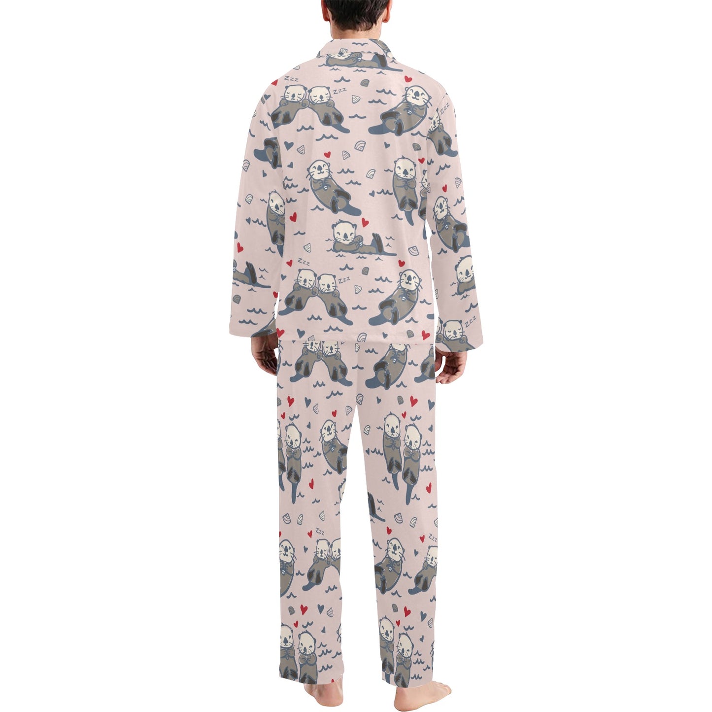 Sea Otter Pattern Print Design 02 Men's Long Pajama Set