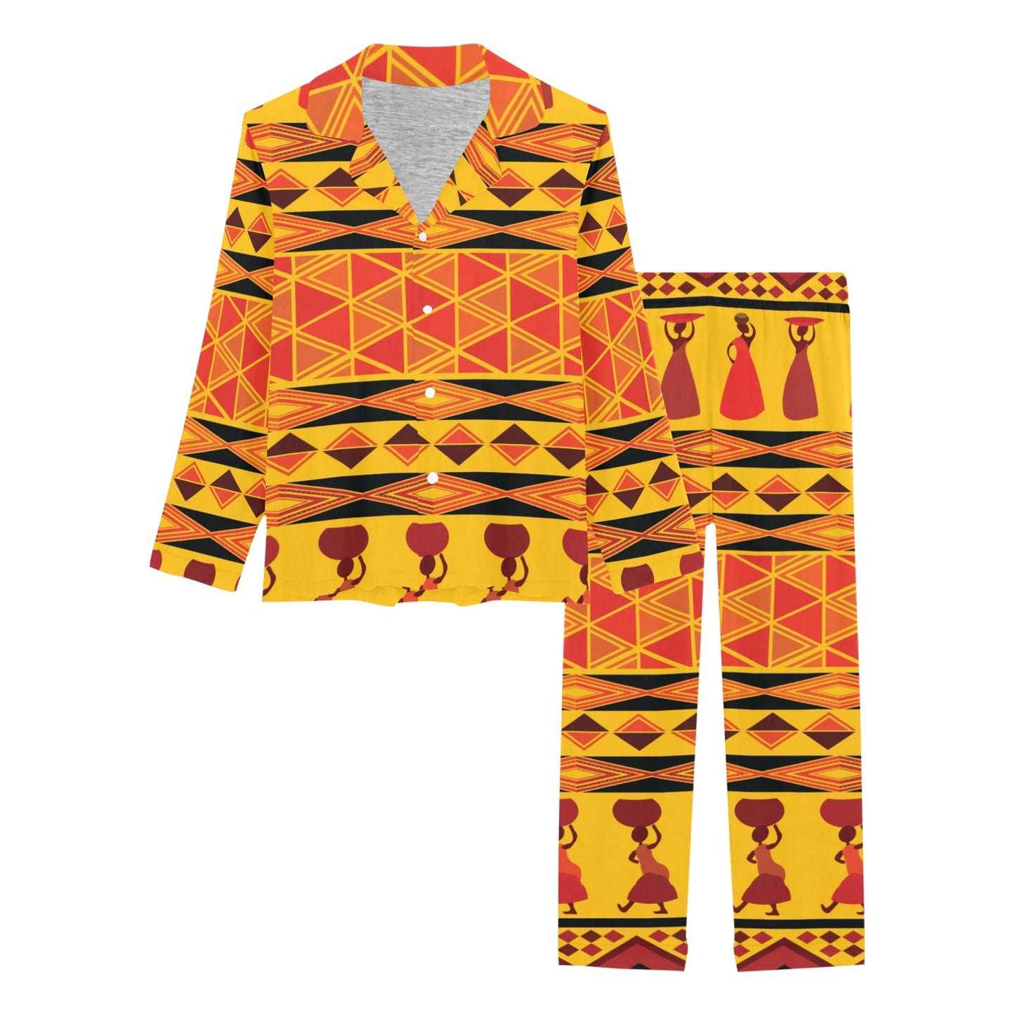 African Pattern Print Design 01 Women's Long Pajama Set