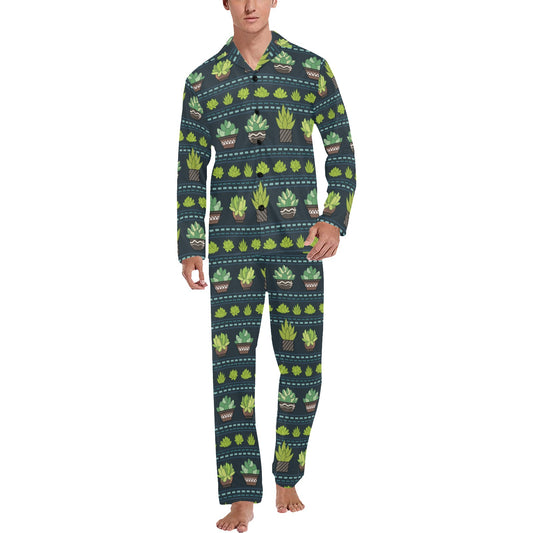 Cactus Pattern Print Design 07 Men's Long Pajama Set