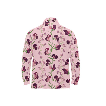 Peony Pattern Print Design PE09 Long Sleeve Polo Shirt For Men's