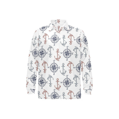 Anchor Pattern Print Design 06 Long Sleeve Polo Shirt For Men's