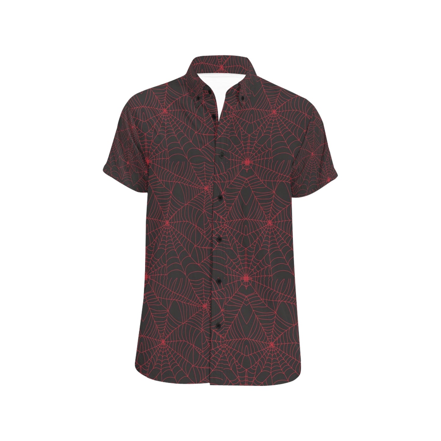 Spider Web Red Print Design LKS302 Men Short Sleeve Button Up Shirt