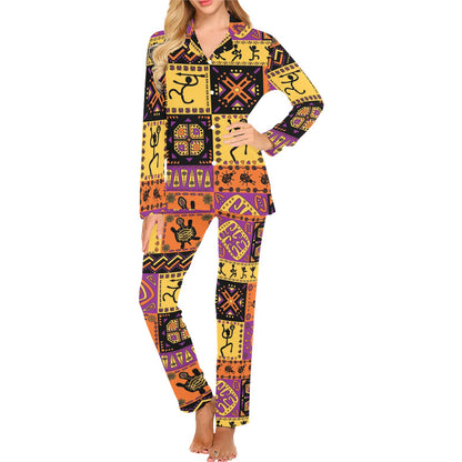 African Pattern Print Design 02 Women's Long Pajama Set