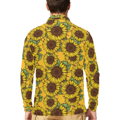 Sunflower Pattern Print Design SF04 Long Sleeve Polo Shirt For Men's