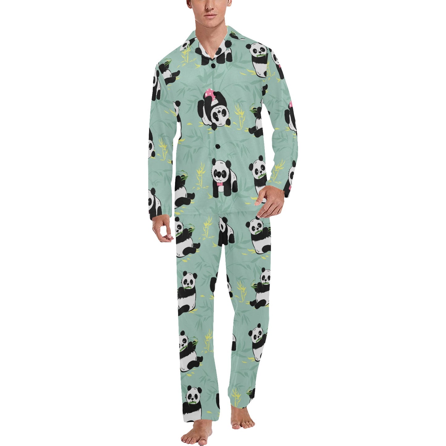Panda Pattern Print Design A05 Men's Long Pajama Set