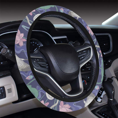 Water Lily Print Design LKS306 Steering Wheel Cover with Elastic Edge