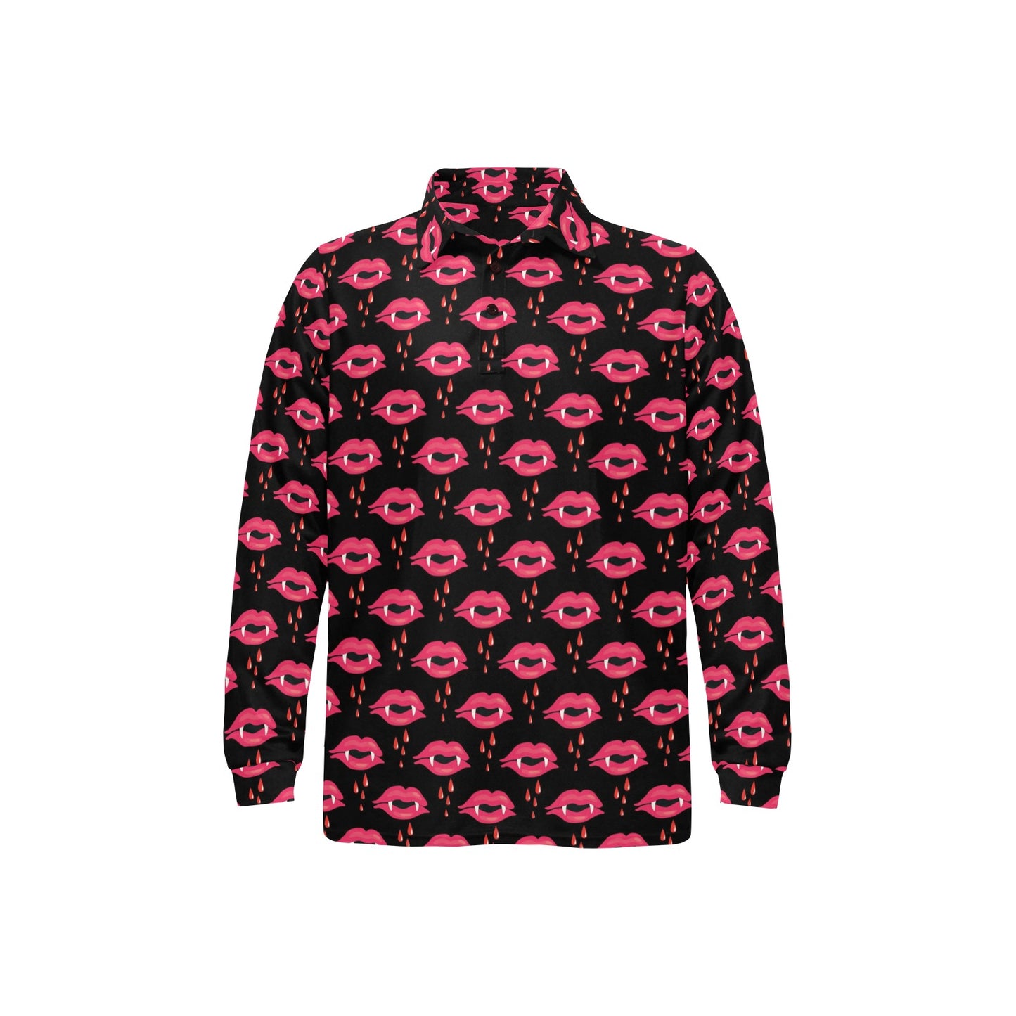 Vampire Lips Print Design LKS303 Long Sleeve Polo Shirt For Men's